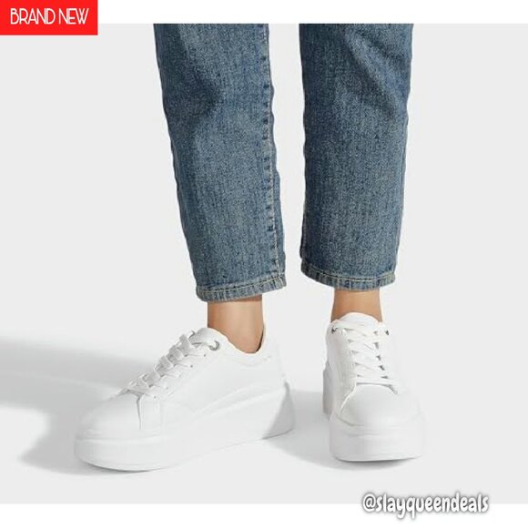 Women's Platform Sneakers Faux Leather Low Top Casual Walking Shoes - Picture 3 of 8